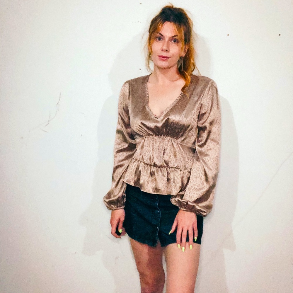 Silky cheetah embossed blouse